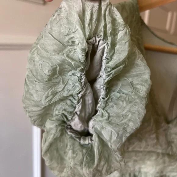 Lulu’s Romantic Waltz Sage Green Organza Puff Sleeve Mini Dress. Size: Small - Picture 6 of 8